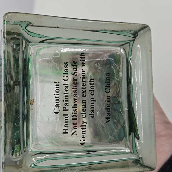 Joan Baker Designs Handpainted Glass Art Vase Green Butterfly Insect Details - Picture 13 of 14